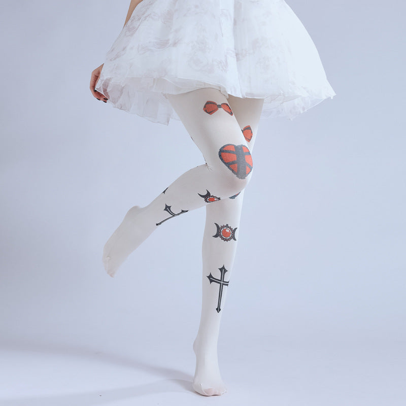 Gothic Lolita Cross Tights with high elasticity and shaping fit, suitable for events, cosplay, street style, and gifting girls at Christmas