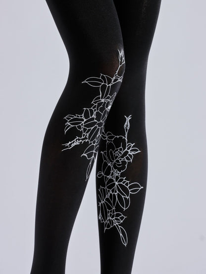 Women Black Tights With Floral-Grainvity
