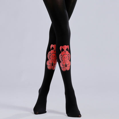 Chinese New Year Tights With Paper Cutting Pattern-Grainvity