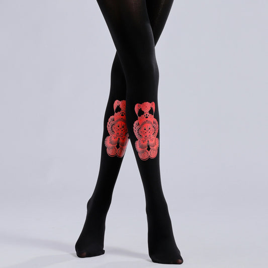 Chinese New Year Tights With Paper Cutting Pattern-Grainvity