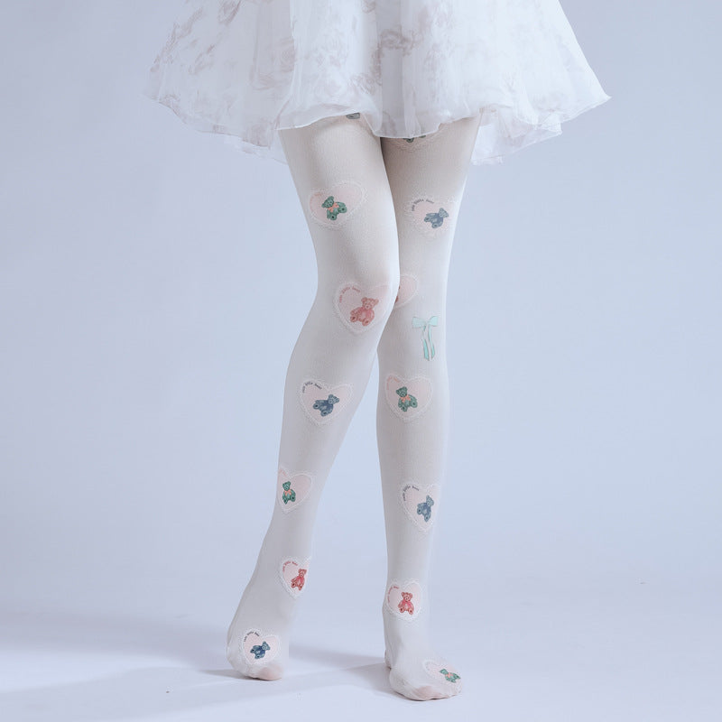 Teddy Bear Tights Velvet Stockings with high elasticity and shaping fit, suitable for events, cosplay, street style, and gifting girls at Christmas