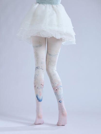 Japanese Lolita Women Tights Moon Print-Grainvity
