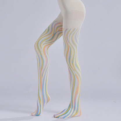 Color Wave Print Tights-Grainvity