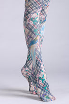 British Plaid Flower Bird Tights with high elasticity and compression,shaping fit and ideal for weddings, parties, ethnic outfits, and street fashion