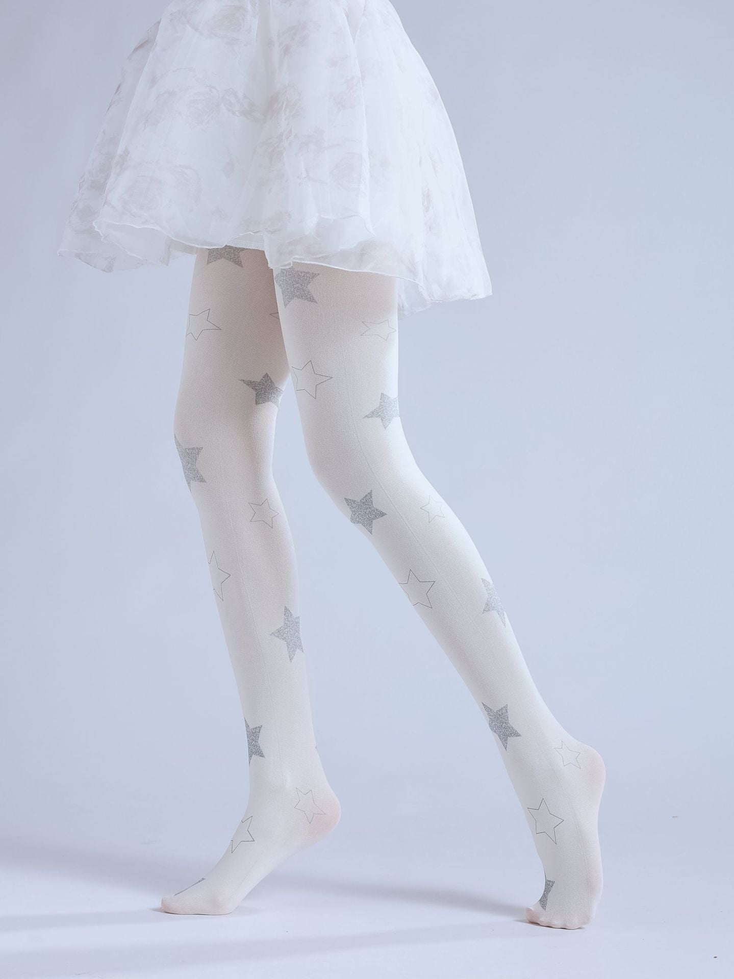 Balletcore White Star Women Tights with high elasticity and shaping fit, suitable for events, cosplay, street style, and gifting girls at Christmas