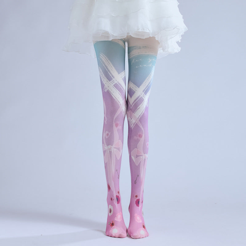 Lolita Bow Tie Tights with high elasticity and shaping fit, suitable for events, cosplay, street style, and gifting girls at Christmas