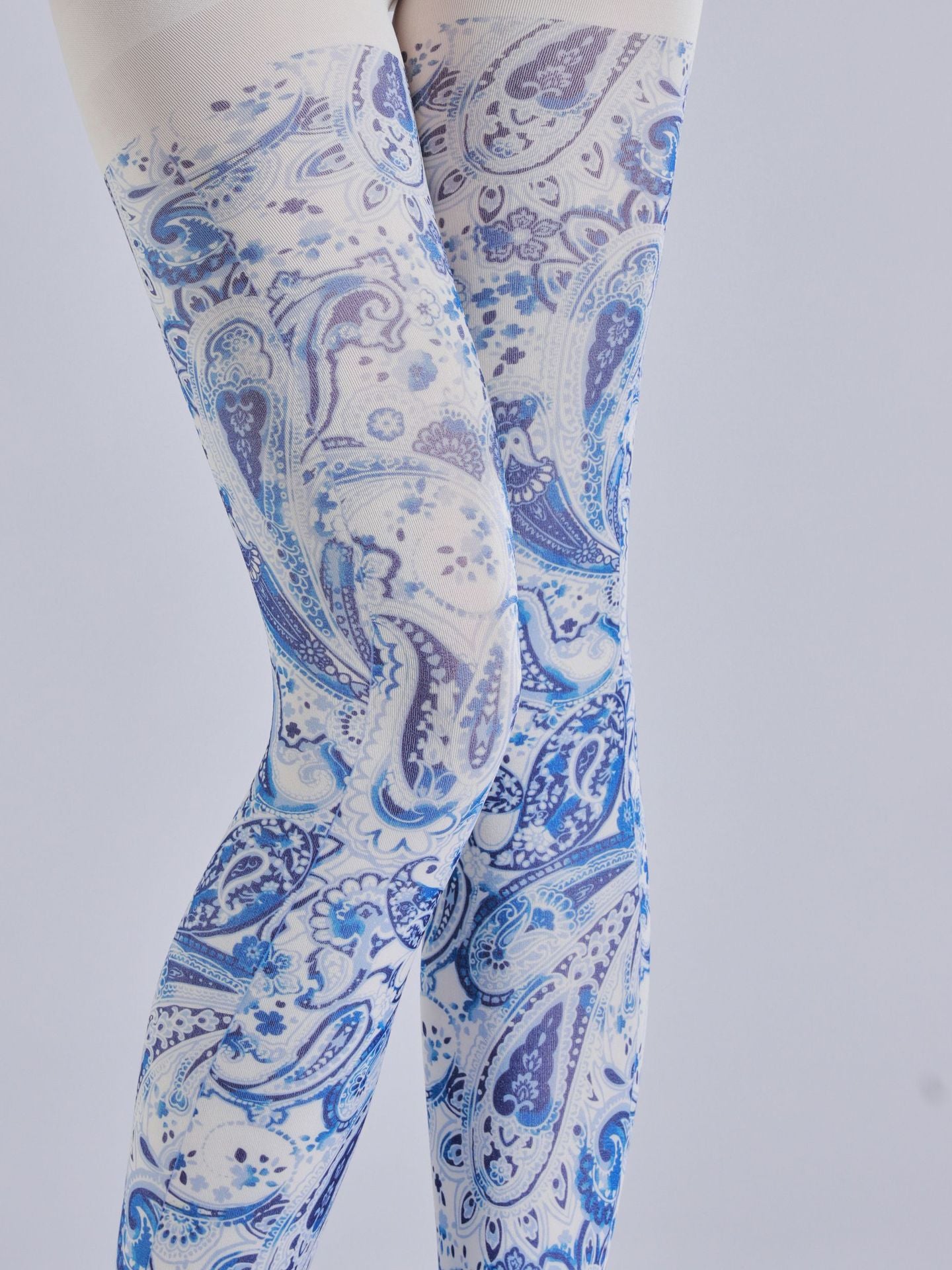 Blue Paisley Tights with high elasticity and compression,shaping fit and ideal for weddings, parties, ethnic outfits, and street fashion