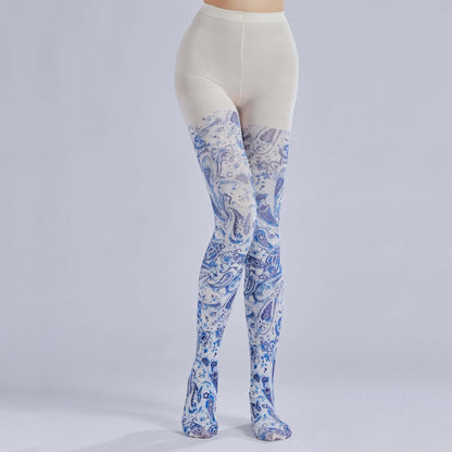 Blue Paisley Tights with high elasticity and compression,shaping fit and ideal for weddings, parties, ethnic outfits, and street fashion