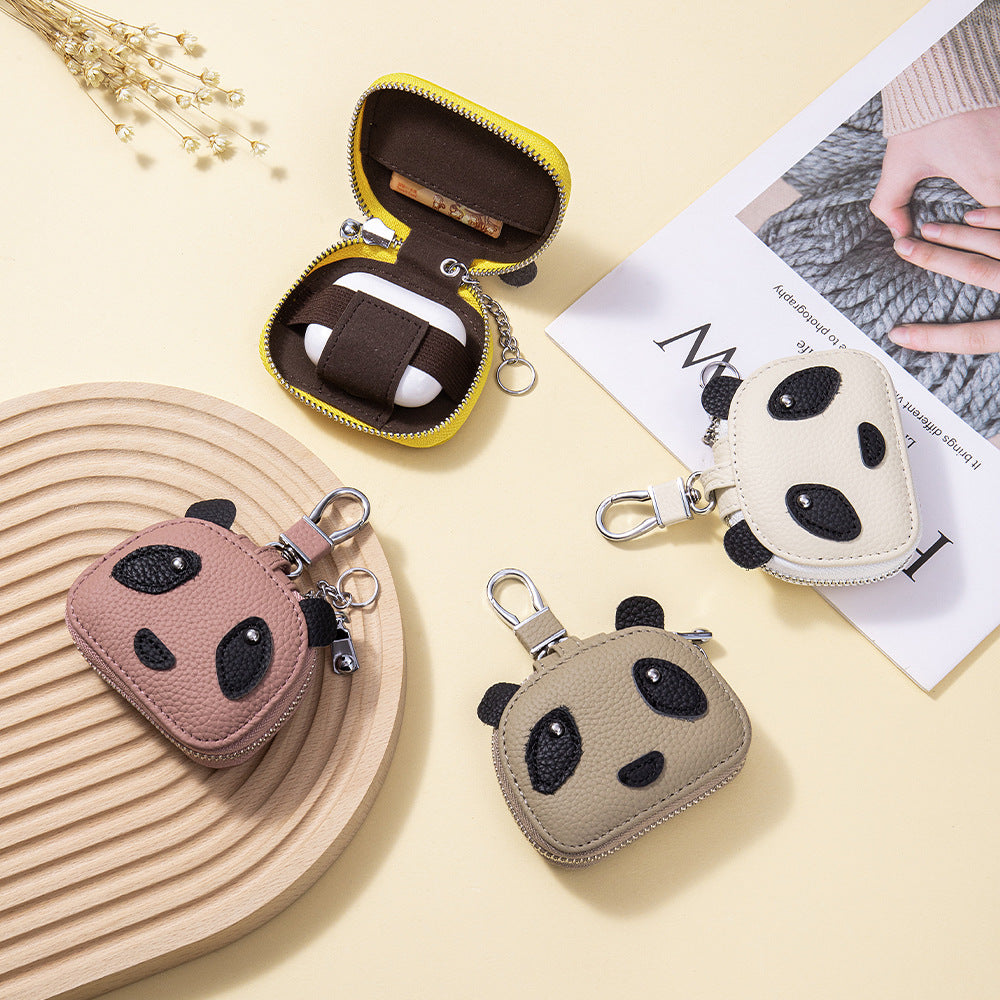 Panda Earphone Case – Cowhide Bluetooth Headset & Key Pouch