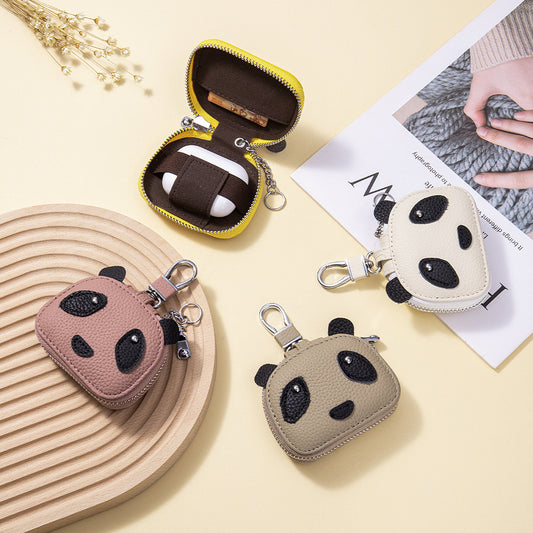 Panda Earphone Case – Cowhide Bluetooth Headset & Key Pouch