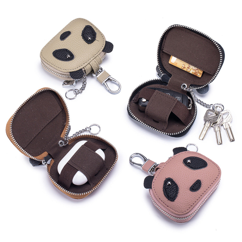 Panda Earphone Case – Cowhide Bluetooth Headset & Key Pouch