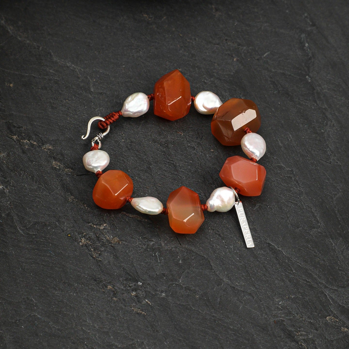 Persian Red Agate Bracelet with Freshwater Pearls
