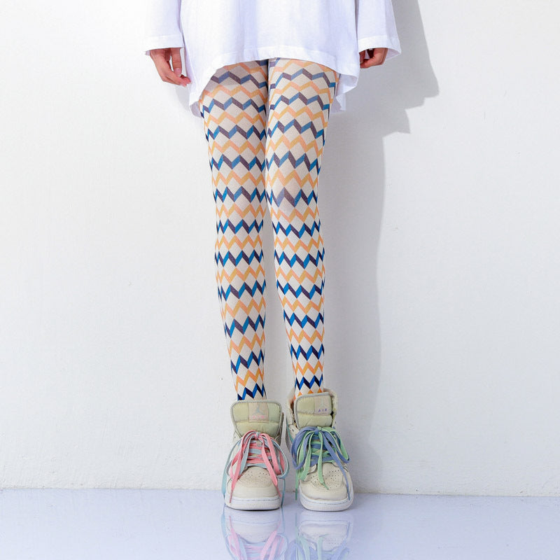 Pop Wave Plaid Print Tights