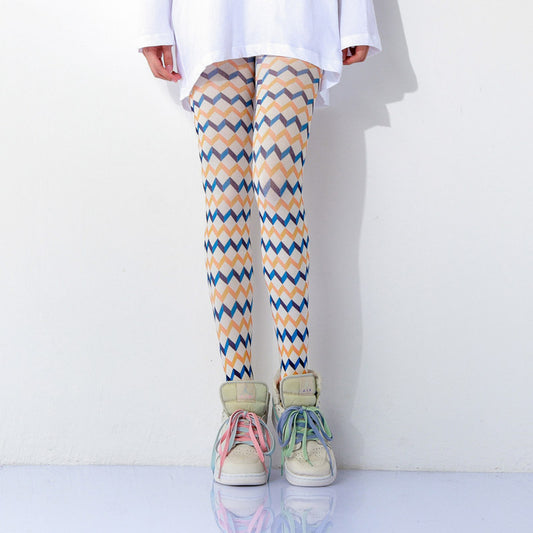 Pop Wave Plaid Print Tights