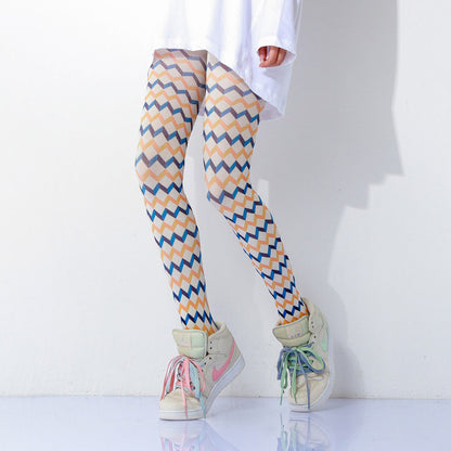 Pop Wave Plaid Print Tights