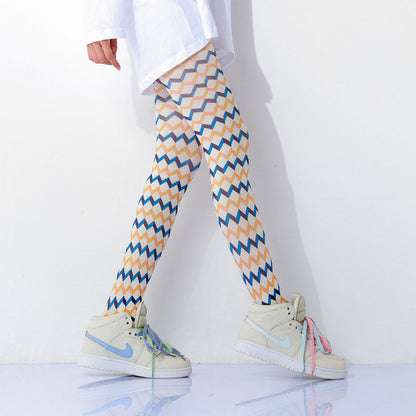 Pop Wave Plaid Print Tights
