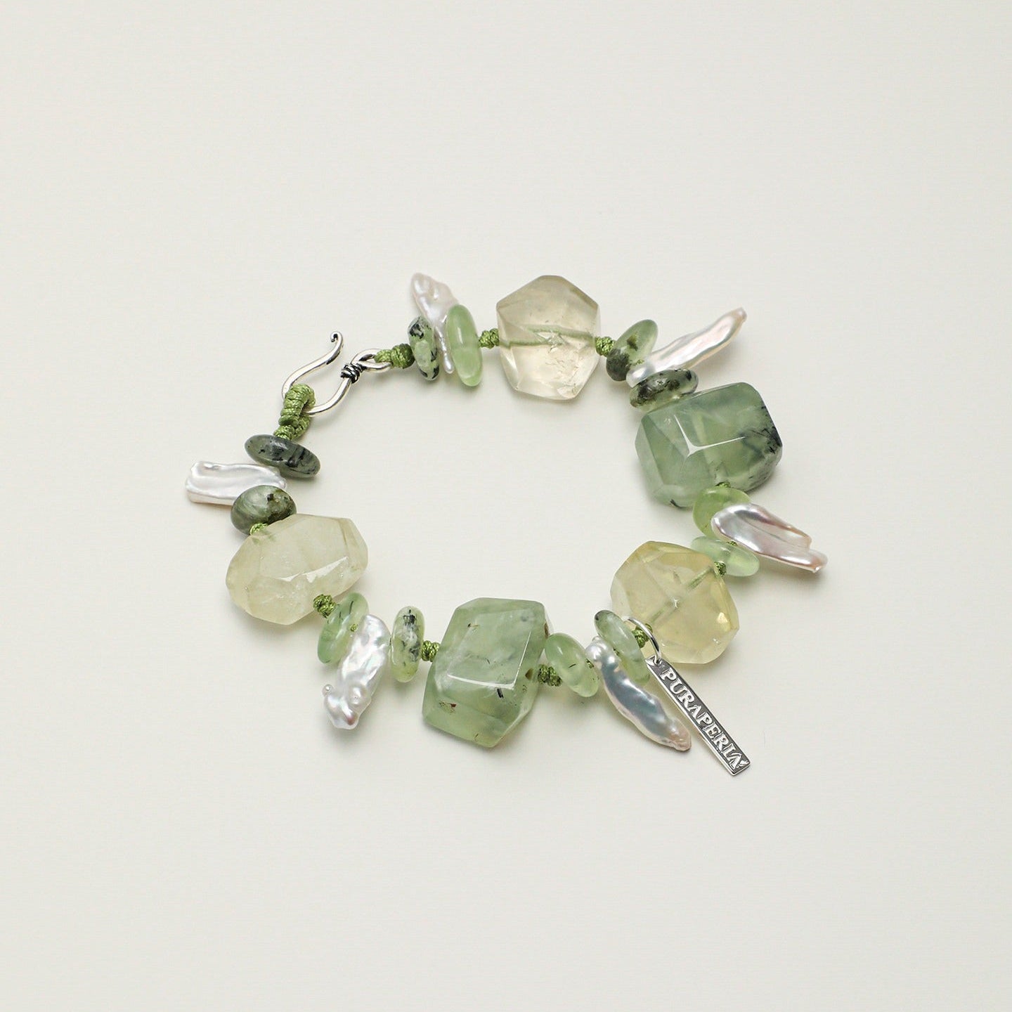 Prehnite Baroque Silver Bracelet