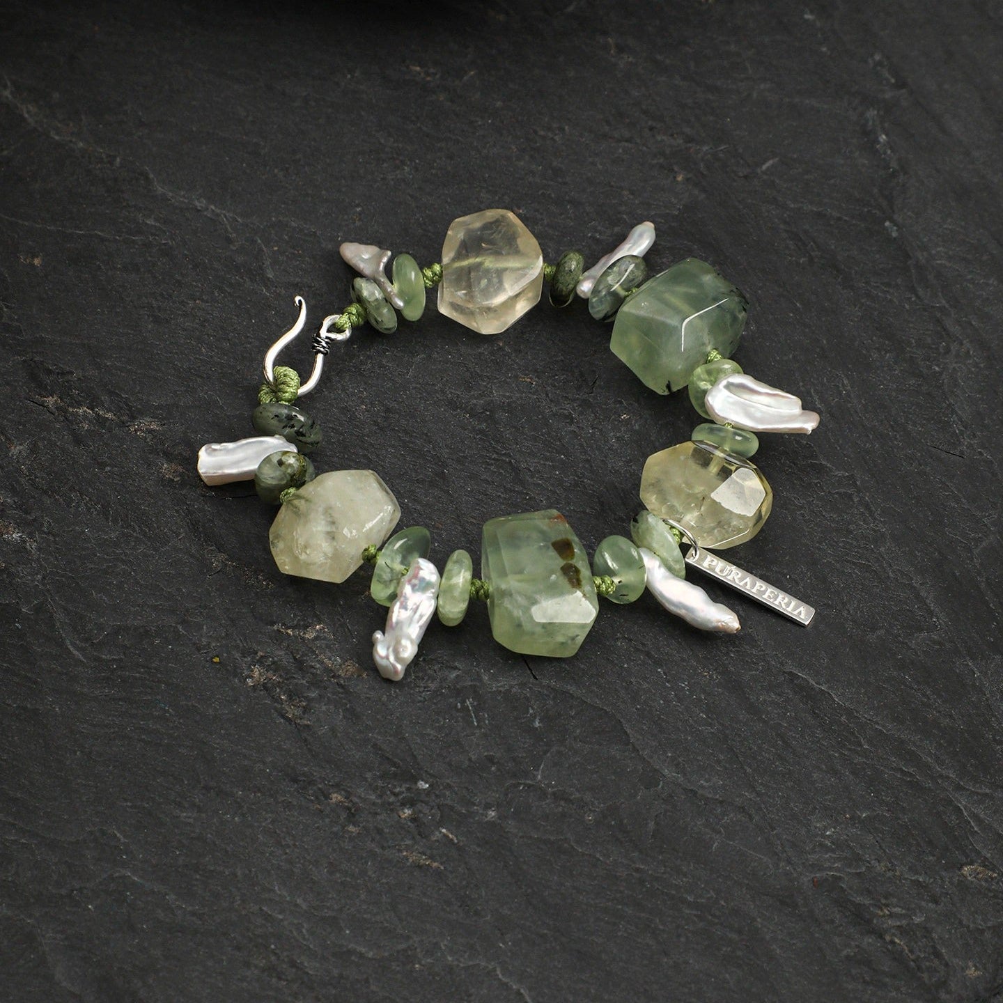 Prehnite Baroque Silver Bracelet