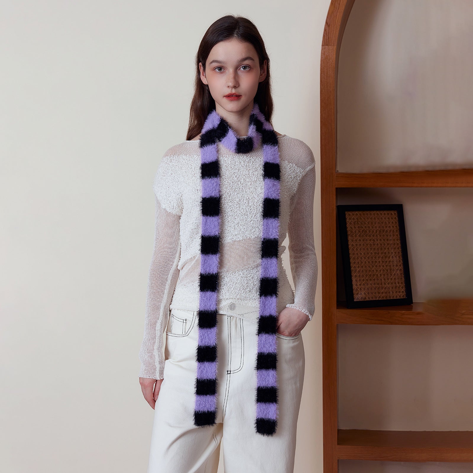 Purple Fluffy Knitted Scarf women Accessory