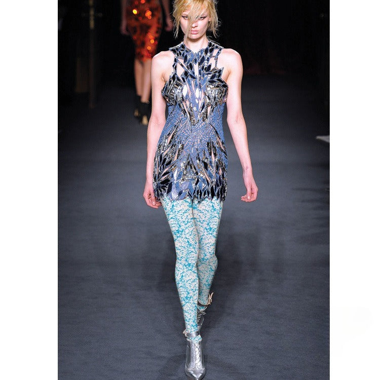 Random Line Crack Print Tights