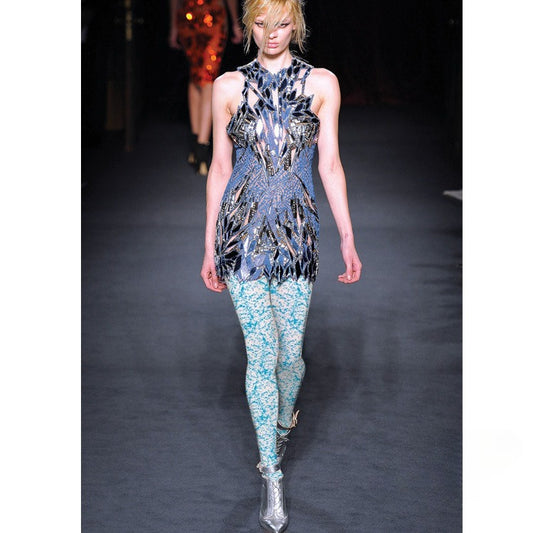 Random Line Crack Print Tights