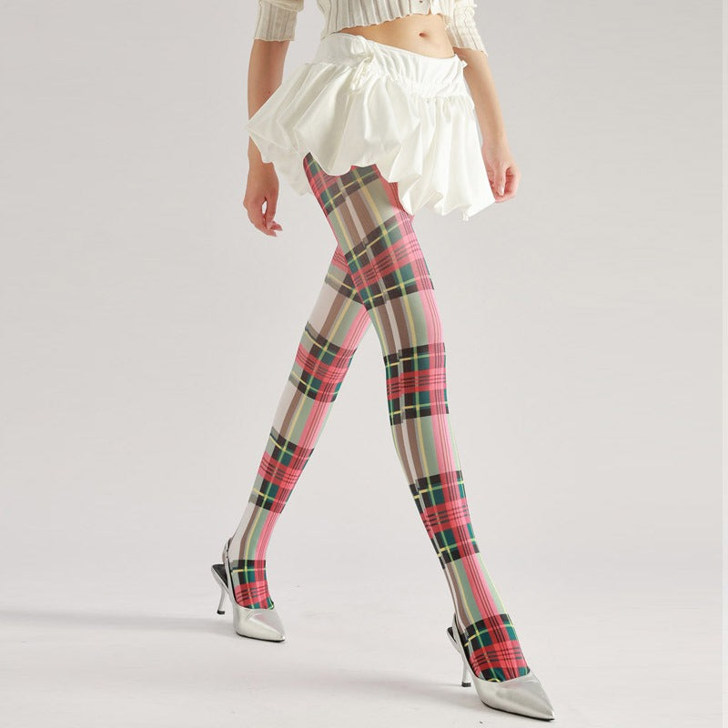 Red Checked Women Tights Women's Fancy Dress Costume Accessories, Perfect for Parties, Office, Street Fashion, and Daily Wear