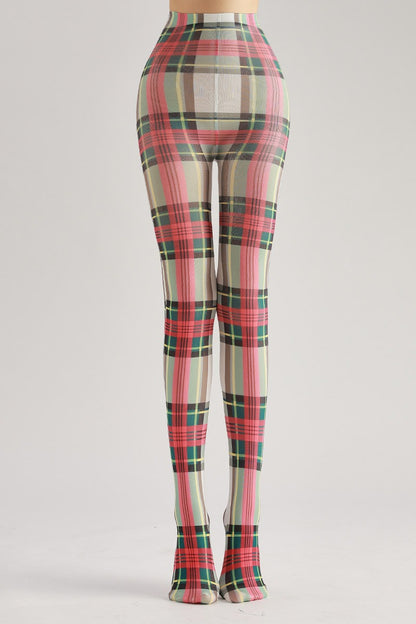 Red Checked Women Tights Women's Fancy Dress Costume Accessories, Perfect for Parties, Office, Street Fashion, and Daily Wear