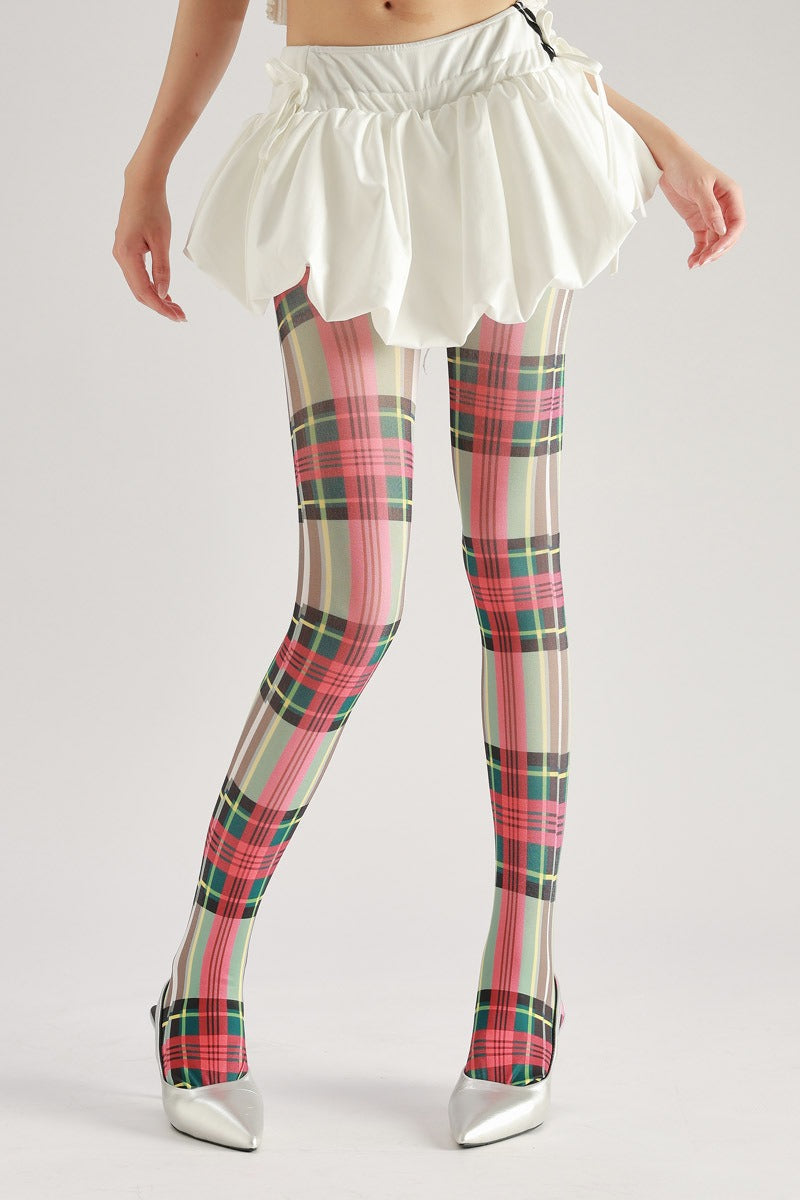 Red Checked Women Tights Women's Fancy Dress Costume Accessories, Perfect for Parties, Office, Street Fashion, and Daily Wear