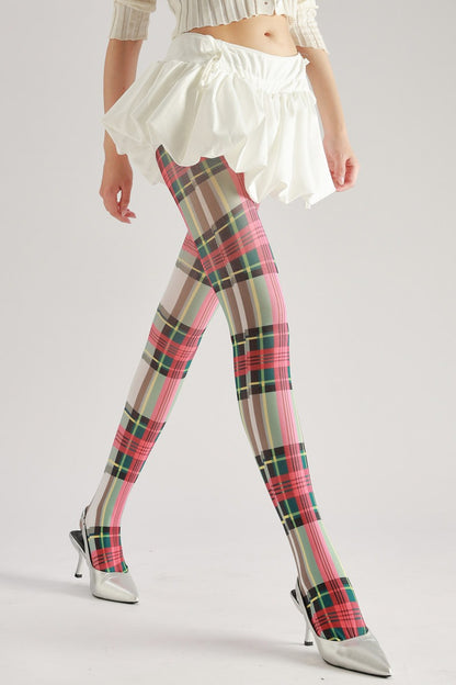 Red Checked Women Tights Women's Fancy Dress Costume Accessories, Perfect for Parties, Office, Street Fashion, and Daily Wear
