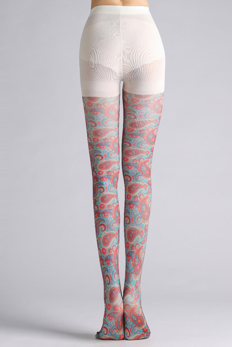 Red Paisley Tights with high elasticity and compression,shaping fit and ideal for weddings, parties, ethnic outfits, and street fashion