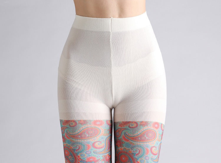 Red Paisley Tights with high elasticity and compression,shaping fit and ideal for weddings, parties, ethnic outfits, and street fashion