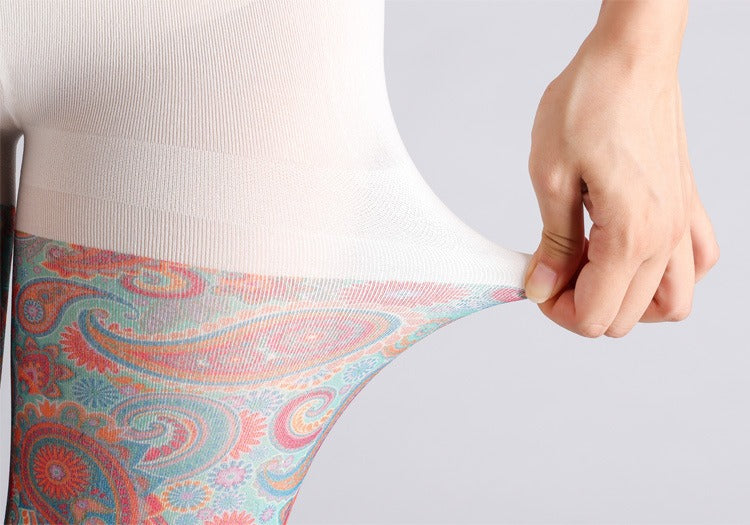 Red Paisley Tights with high elasticity and compression,shaping fit and ideal for weddings, parties, ethnic outfits, and street fashion