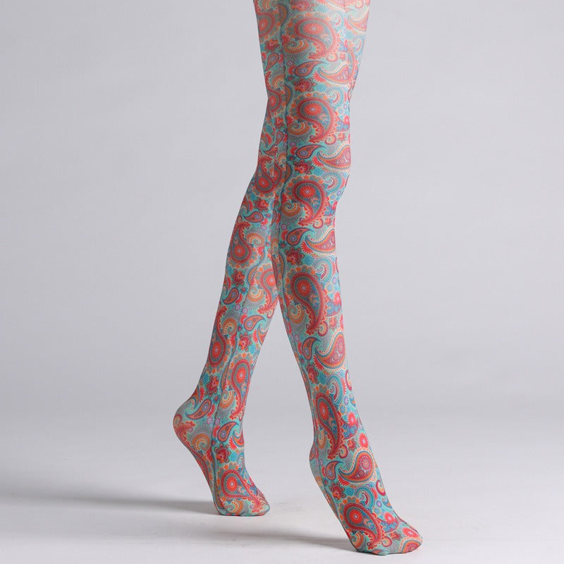 Red Paisley Tights with high elasticity and compression,shaping fit and ideal for weddings, parties, ethnic outfits, and street fashion