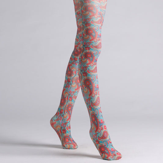 Red Paisley Tights with high elasticity and compression,shaping fit and ideal for weddings, parties, ethnic outfits, and street fashion