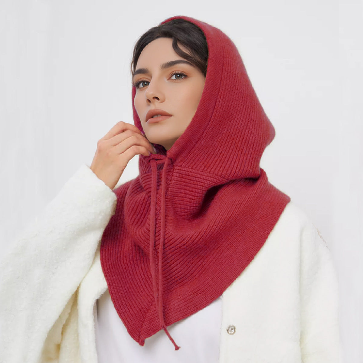 Red Scarf Hat Women Woolen Hat
