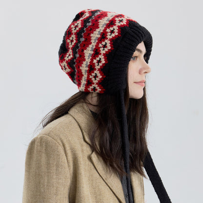 Red Women Fair Isle Hat For winter