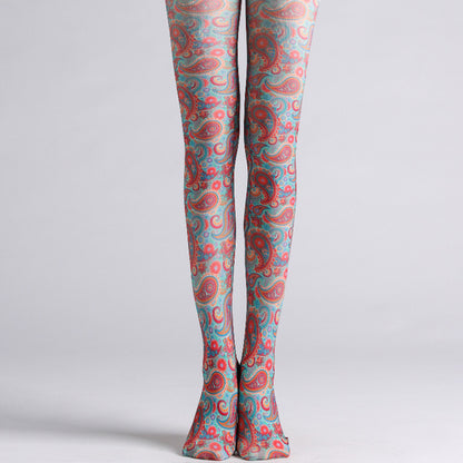 Red Paisley Tights with high elasticity and compression,shaping fit and ideal for weddings, parties, ethnic outfits, and street fashion