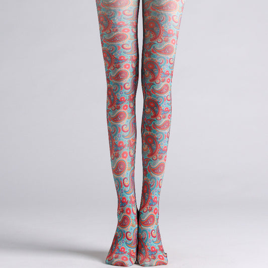 Red Paisley Tights with high elasticity and compression,shaping fit and ideal for weddings, parties, ethnic outfits, and street fashion