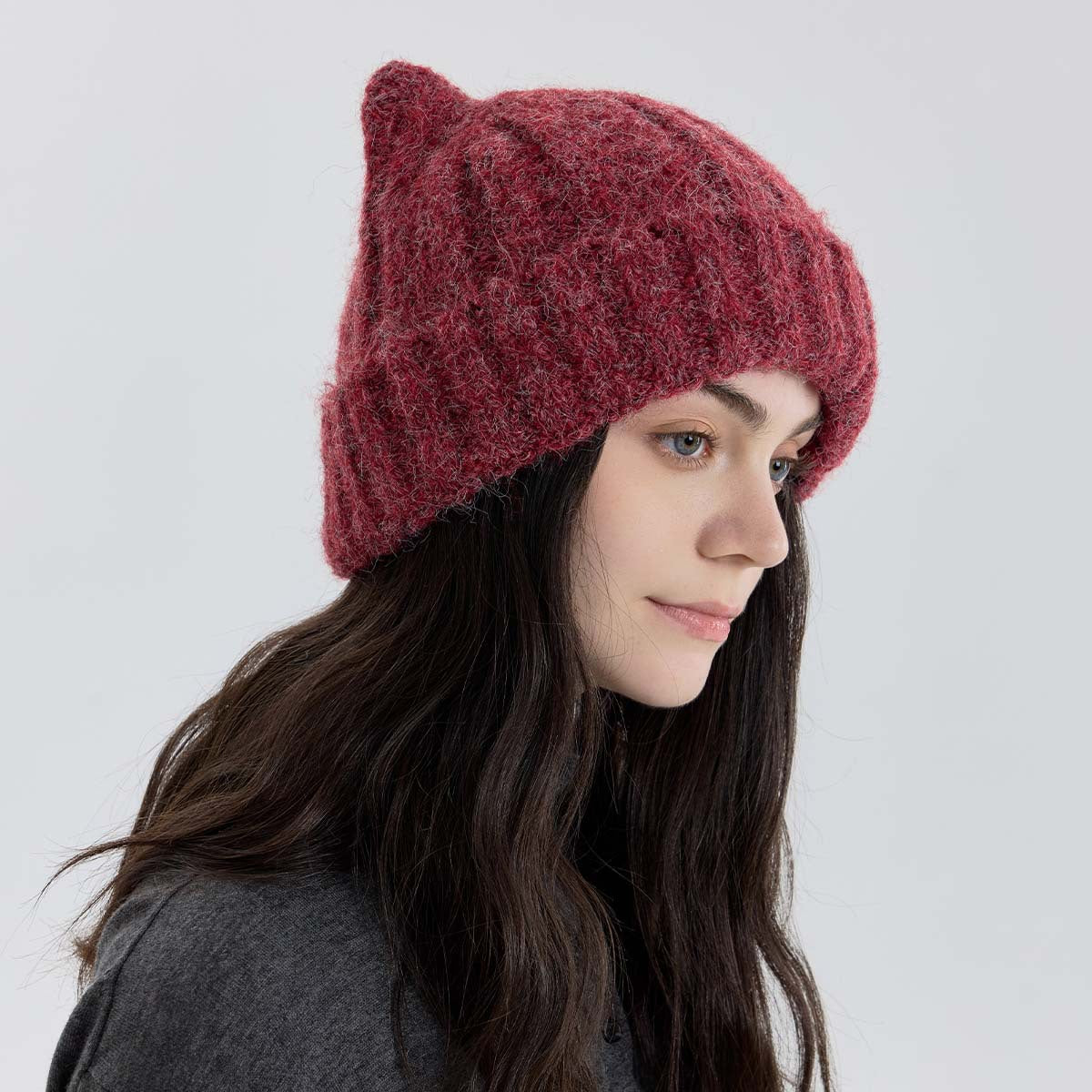 Red women kitty cap cat hat woolen in winter for warm