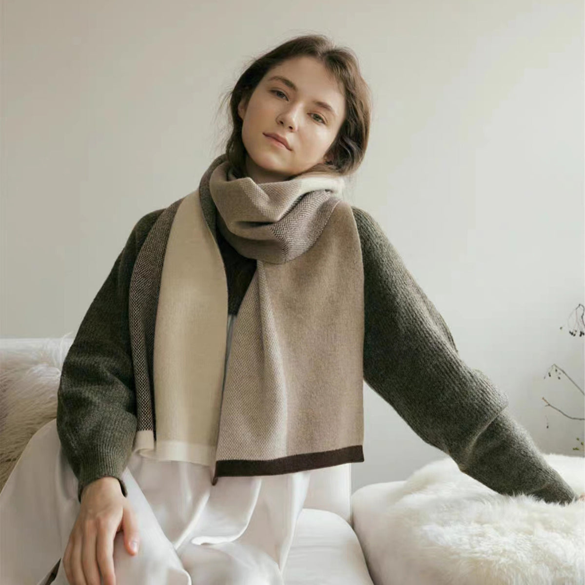 Retro Color Blocks Wool Scarf-Grainvity