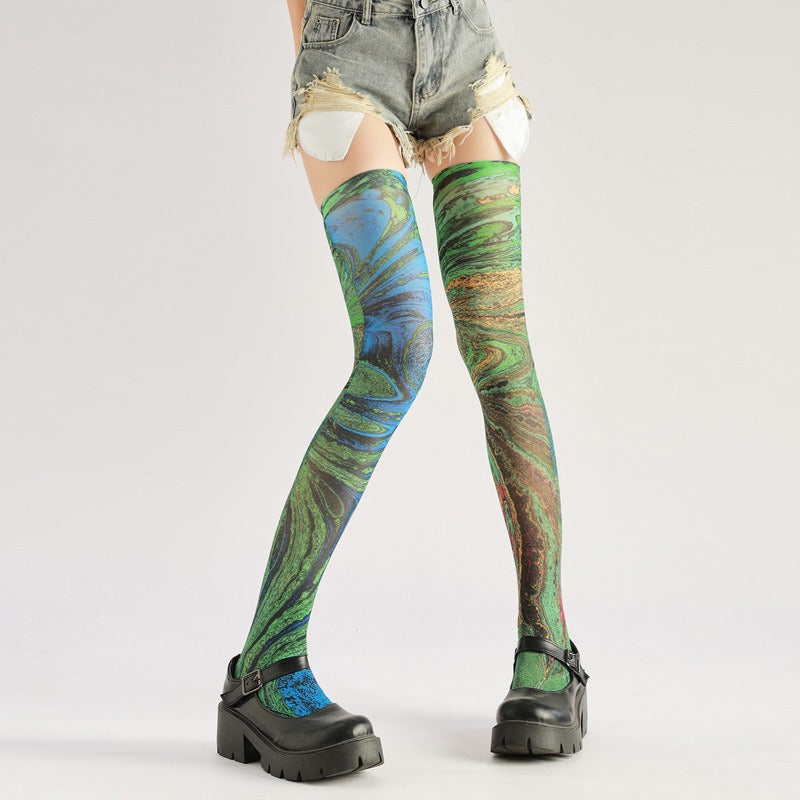 Retro Green Knee High Socks with high elasticity and compression,shaping fit and ideal for weddings, parties, ethnic outfits, and street fashion