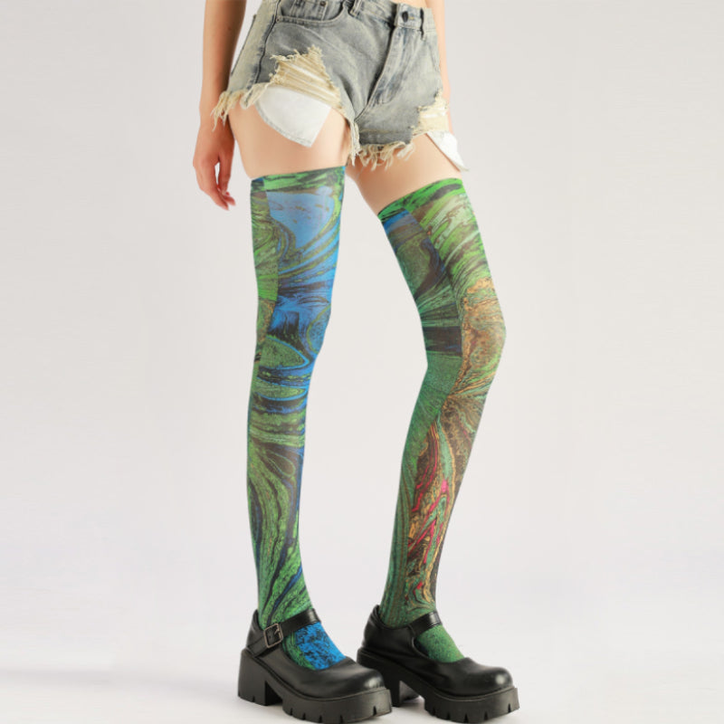 Retro Green Knee High Socks with high elasticity and compression,shaping fit and ideal for weddings, parties, ethnic outfits, and street fashion