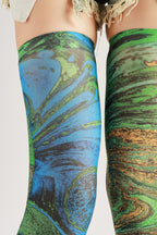 Retro Green Knee High Socks with high elasticity and compression,shaping fit and ideal for weddings, parties, ethnic outfits, and street fashion