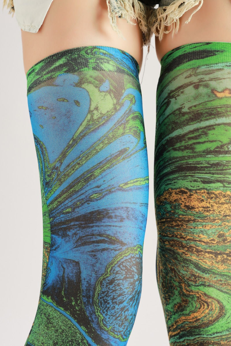 Retro Green Knee High Socks with high elasticity and compression,shaping fit and ideal for weddings, parties, ethnic outfits, and street fashion