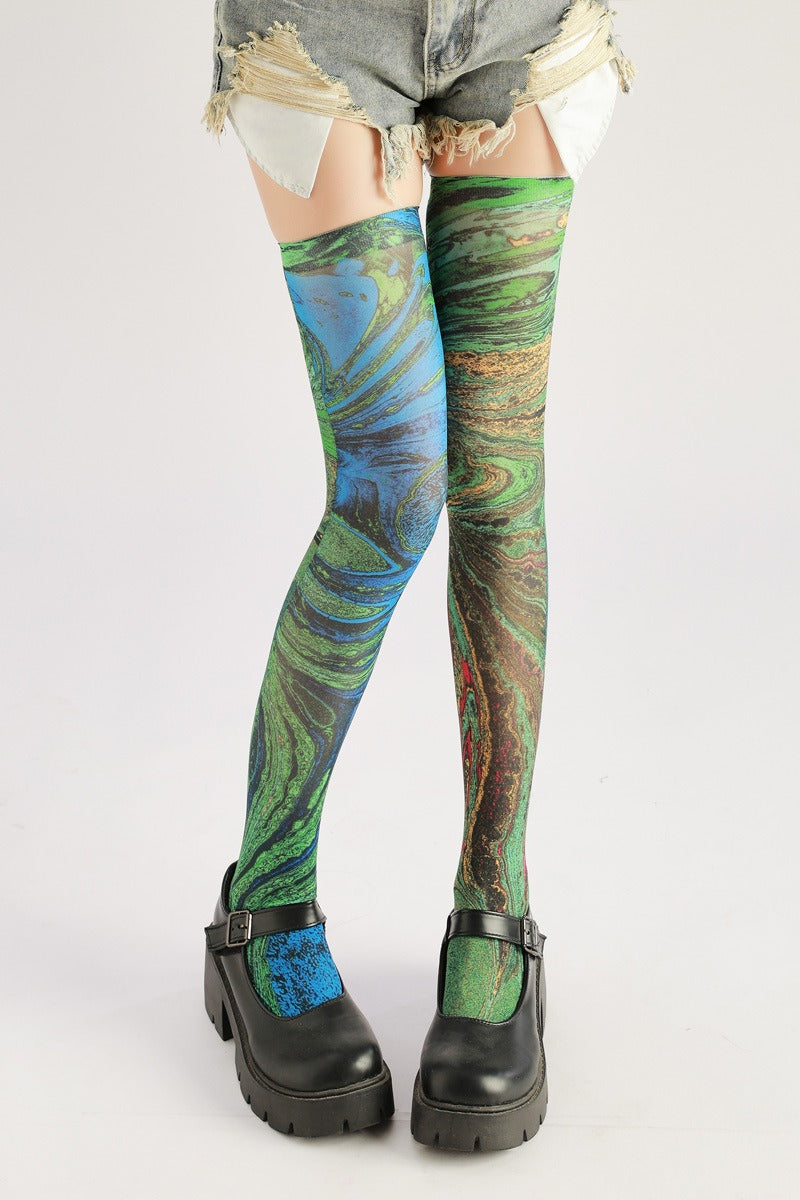 Retro Green Knee High Socks with high elasticity and compression,shaping fit and ideal for weddings, parties, ethnic outfits, and street fashion