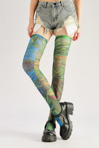 Retro Green Knee High Socks with high elasticity and compression,shaping fit and ideal for weddings, parties, ethnic outfits, and street fashion