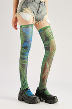 Retro Green Knee High Socks with high elasticity and compression,shaping fit and ideal for weddings, parties, ethnic outfits, and street fashion