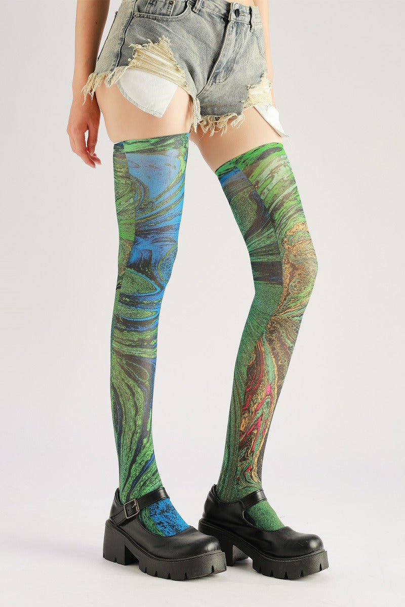 Retro Green Knee High Socks with high elasticity and compression,shaping fit and ideal for weddings, parties, ethnic outfits, and street fashion