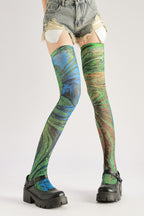 Retro Green Knee High Socks with high elasticity and compression,shaping fit and ideal for weddings, parties, ethnic outfits, and street fashion