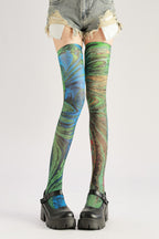 Retro Green Knee High Socks with high elasticity and compression,shaping fit and ideal for weddings, parties, ethnic outfits, and street fashion